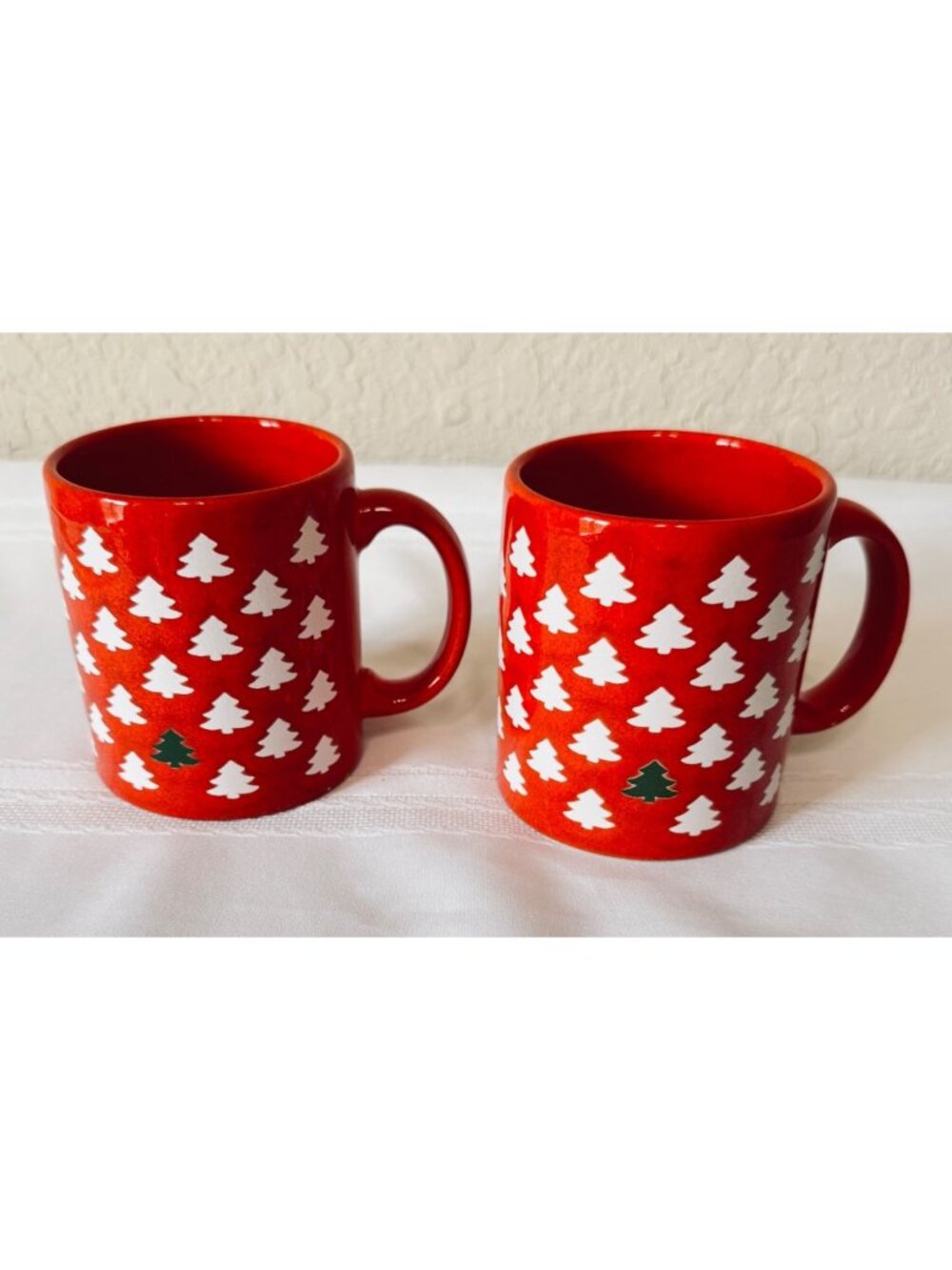 2 Waechtersbach All Over Christmas Tree Mugs with Small White Trees West Germany